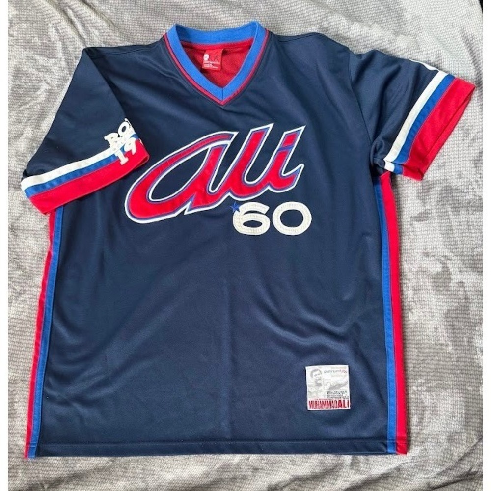 Vintage Platinum FUBU Muhammad Ali Jersey Blue Red‎ V-Neck Short Sleeve 90s XXL